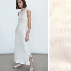 Massimo Dutti Crochet Knit Midi Summer Beach Dress Lined Sz Small Leg Slit Ivory